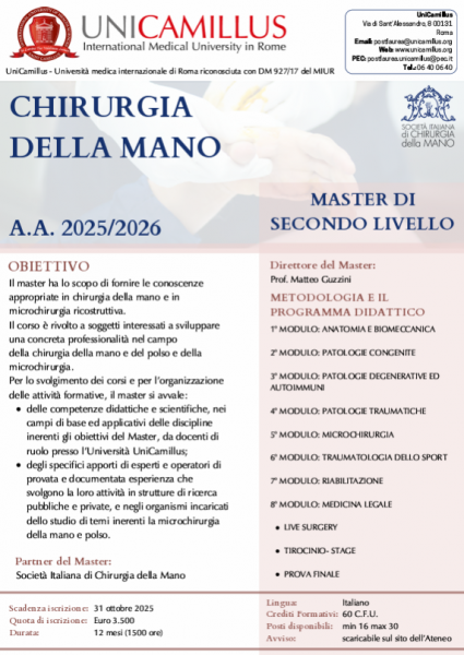 Master Universitario di II livello in Chirurgia della Mano