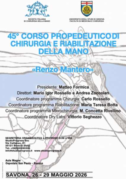 45° Corso Propedeutico di Chirurgia e Riabilitazione della Mano