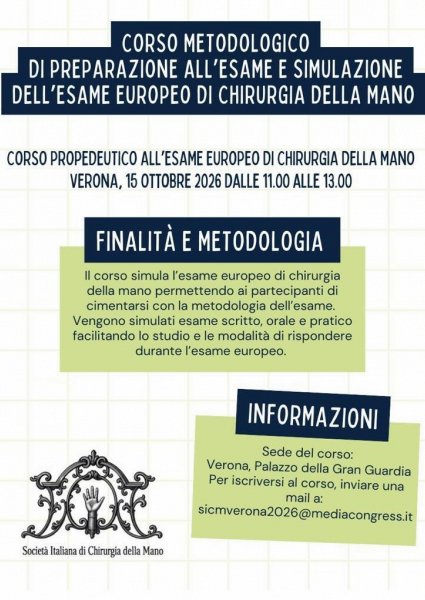 Corso propedeutico all'esame Europeo di Chirurgia della Mano