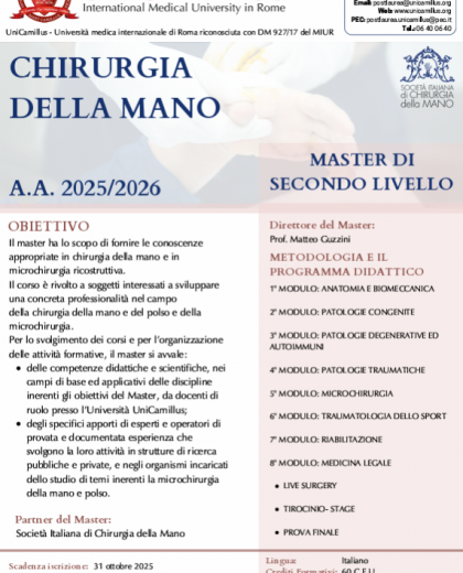 Master Universitario di II livello in Chirurgia della Mano