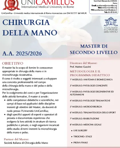 Master Universitario di II livello in Chirurgia della Mano