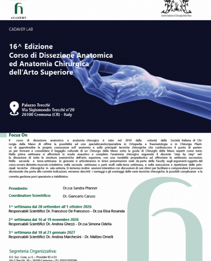 Corso di Dissezione Anatomica ed Anatomia Chirurgica dell'Arto Superiore - 1^ settimana