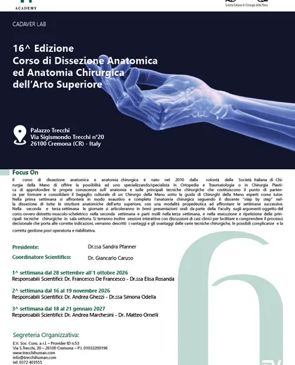 Corso di Dissezione Anatomica ed Anatomia Chirurgica dell'Arto Superiore - 1^ settimana