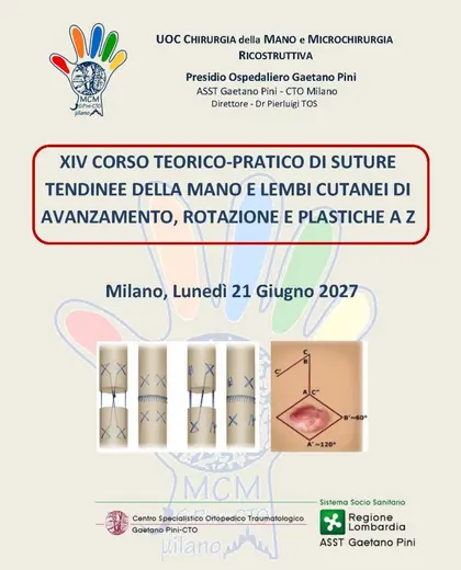 XIV Corso teorico-pratico di suture tendinee della mano e lembi cutanei di avanzamento, rotazione e plastiche a Z