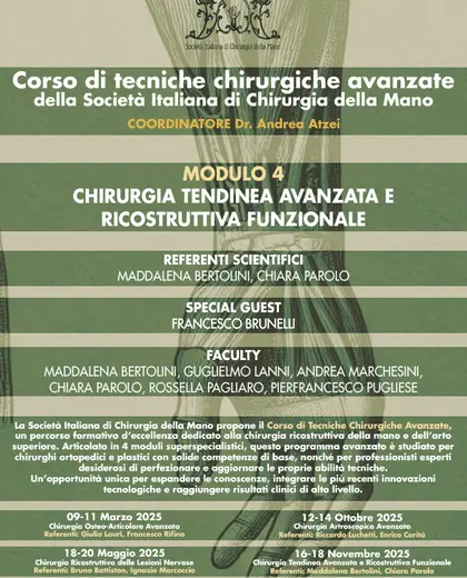 Modulo di chirurgia tendinea avanzata e ricostruttiva funzionale